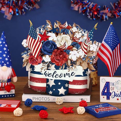 Plaque En Bois - Support Porte Ronde Pour Décoration Murale Intérieure Et Extérieure - Design Festif Patriotique Rouge Blanc Bleu - Diamètre 25 Cm - 1 Pièce (1/5)