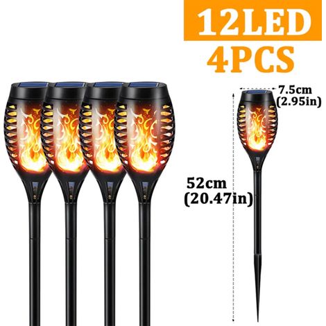 (4 lampes solaires d'extérieur à LED, étanches, effet flamme dansante, idéales pour une terrasse ou un jardin.) (1/5)