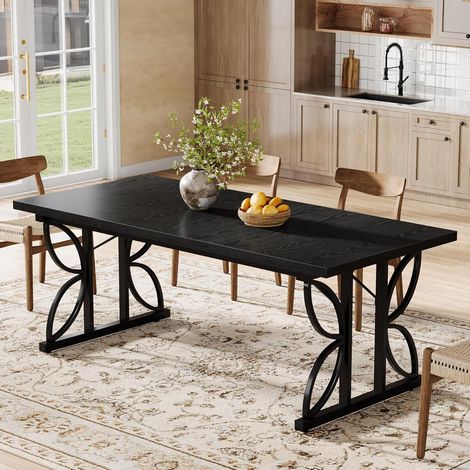 Tribesigns Table de salle à manger rectangulaire - Table de cuisine industrielle pour 6 à 8 personnes - 180 x 80 cm - pour cuisine, salon, Schwarz (1/5)