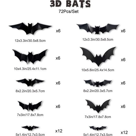 Sticker mural chauve-souris fantôme 3D Halloween 2022, décoration de fenêtre, sticker de garage BOO + Halloween + 72 grandes chauves-souris 3D, taille unique (1/5)