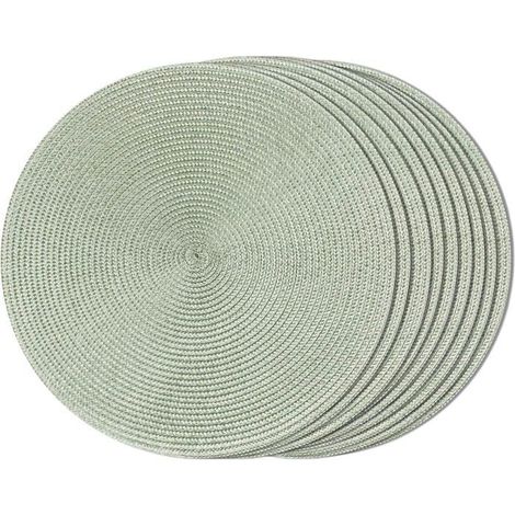 Ecleanfy - Sets de table ronds en PP vert clair, résistants à la chaleur, lavables, lot de 8, 38 cm de diamètre. (1/5)