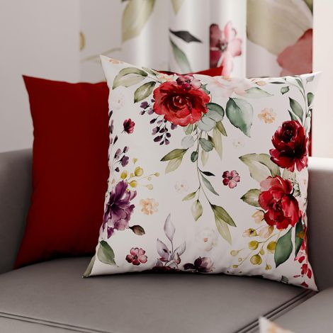 Lot de 2 Taies d'Oreillers 40x40 cm 100% Microfibre Hypoallergénique, Housse Oreiller Rectangulaire Floral Blanc Rouge, Paquet de 2 (1/3)