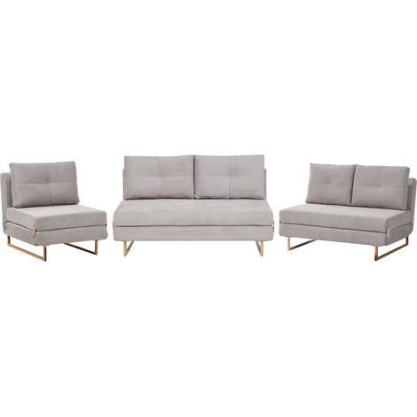 Conjunto de sala de estar de tela sofás de 3 plazas 2 plazas y 1 plaza con función de cama desplegable gris Jerslev (1/5)