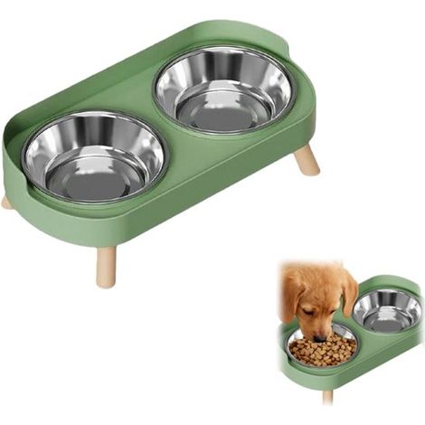 pieza, Comedero para mascotas, Comedero y bebedero integrados de acero inoxidable para perros, Doble cuenco para evitar que se vuelque, Negro (1/5)