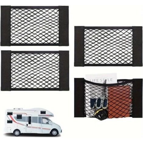 Filet de rangement élastique en maille pour siège arrière de voiture, poche de coffre universelle avec design extensible pour équipement de voyage et de sport, noir (1/5)