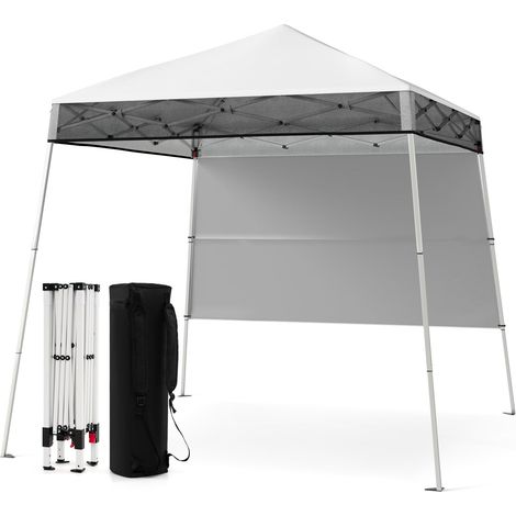 Gazebo da giardino da 182 x 182 cm con pannello laterale, tenda pieghevole per feste con gambe angolate regolabili, 4 picchetti, facile da montare, per feste, bianco (1/5)