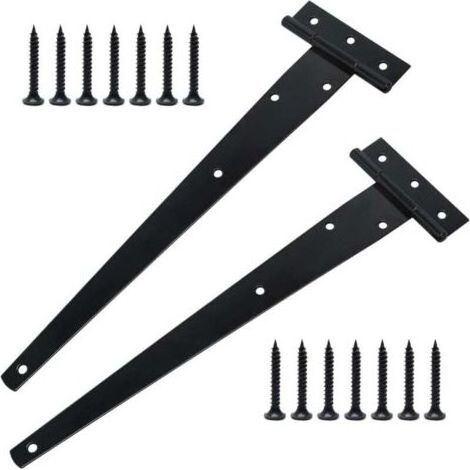 Lot de 4 charnières en T robustes avec vis de montage, 300 mm, galvanisées, pour portes de grange, portes en bois et fenêtres (1/4)