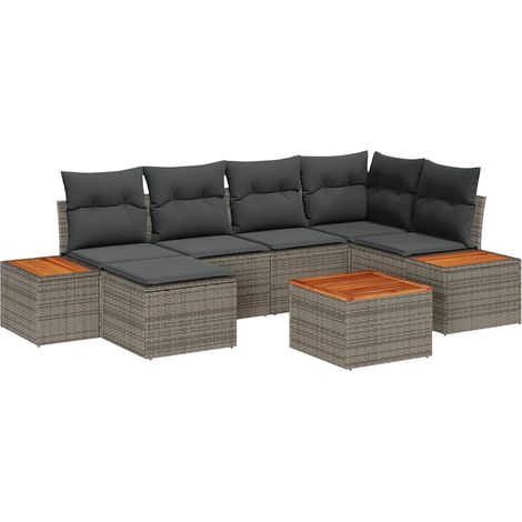 Maison Exclusive - Set Divano da Giardino 7 pz 6-Numero di posti Grigio Polyrattan (1/5)
