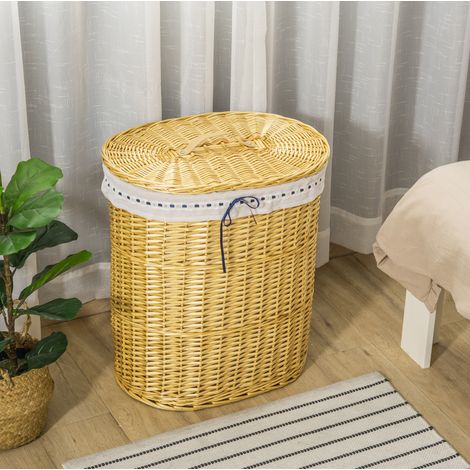 Panier à linge avec couvercle 51x38x57 cm en osier naturel, pour salle de bain – MEUBLIV (1/5)