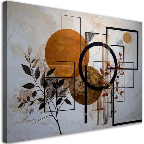 Wandbild Geometrische Abstraktion von Kreisen und Blättern orange 60x40 (1/5)