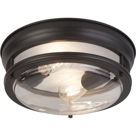 Searchlight Glasgow Plafonnier à 2 ampoules, noir, verre transparent (1/3)