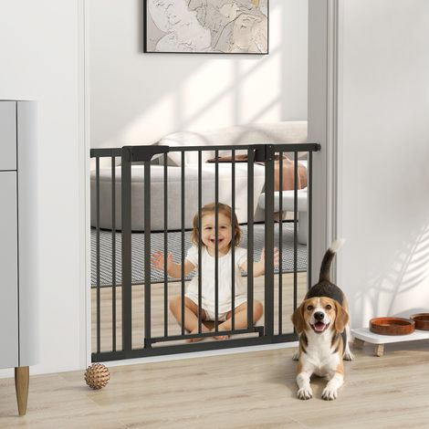 Barrière Sécurité Chiens Bébés 76-102 cm avec Extension, Pression sans Perçage, Blanc (1/5)
