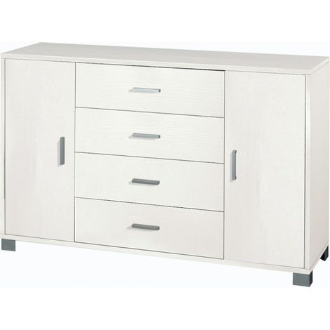 Aparador con dos puertas y cuatro cajones Ash White 136x41x h86 cm