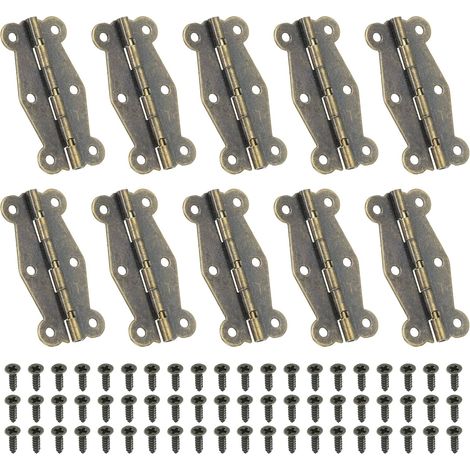 Petits ferrures vintage miniatures pour tiroirs, 49 mm, lot de 10 ferrures papillon à 90° pour boîtes à bijoux, vis incluses, pour armoires, boîtes en bois et tiroirs, marron (1/5)