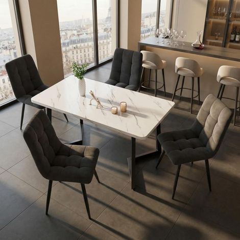 Sedia da pranzo - NEXU - Set di 4 - Velluto grigio scuro - Gambe in metallo - Schiuma ad alta densità