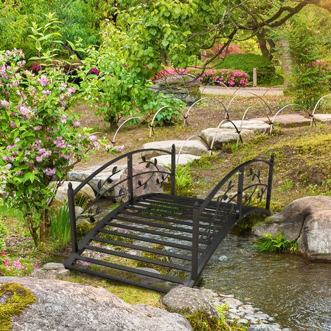 Pont de jardin pont de bassin décoration du jardin dim. 119L x 67l x 47H cm avec balustrade motif de vigne acier noir