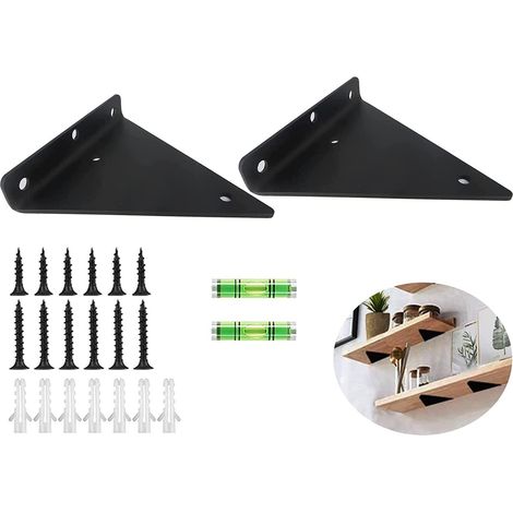 MINKUROW 2 Pezzi Staffe Per Mensole Galleggianti, Staffe Per Mensole A Parete Triangolari Invisibili, Staffe Per Mensole A Parete In Metallo Per Mensole Nere 280 × 170 Mm (1/5)