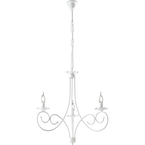 Lampadario Provenzale Candelabro Alma 3 Luci Ferro Battuto Bianco Shabby (1/3)