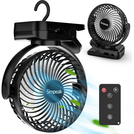 10000mAh Ventilateur USB avec Télécommande Mini Ventilateur Portable de Camping Ventilateur de Table Pince avec 3 Vitesses - 3 Modes de Lumière LED - Rotation à 720° (1/5)