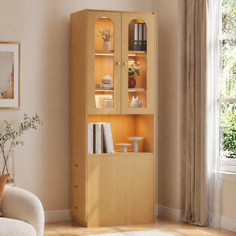 Librería estrecha 60 x 40 x 200 cm en MDF, vitrina LED, acabado roble DESVIAE (1/5)
