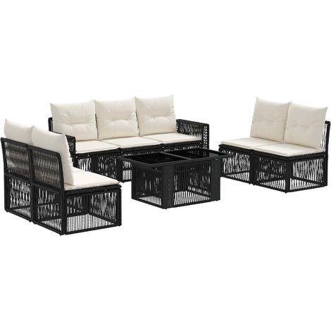 Set Divano da Giardino 8 pz Nero e Bianco Crema polyrattan vidaXL (1/5)
