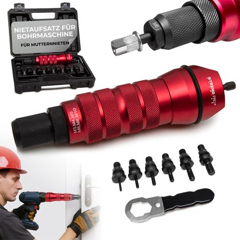 Aufsatz für Bohrmaschine Strend Pro Premium, 1/4", M3 - M10, Nietaufsatz, für Mutternieten, im Koffer (1/5)