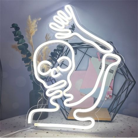 Décoration d'Halloween en forme de crâne, panneau néon LED, décoration murale, luminaire décoratif pour fenêtre, entrée porte, blanc froid, 33 x 43 cm (1/5)