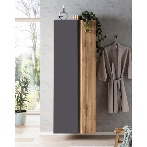 Badezimmer Hochschrank 65cm VASTO-03-GREY in Wotan Eiche Nb. mit grau matt, B/H/T ca. 65/180/35 cm (1/5)