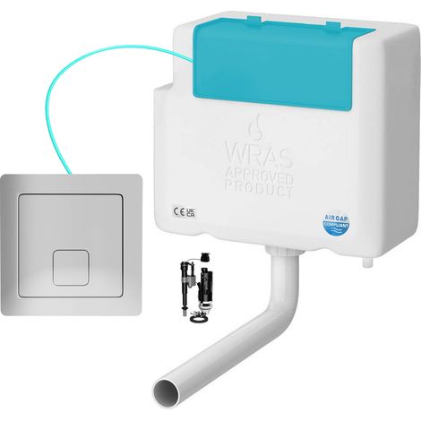 Bottom Entry Concealed Toilet Cistern WC with Dual Flush Polished Chrome Square Button - Includes WRAS Internals & Pipe