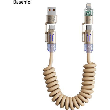 Câble USB-C spiralé (beige), lot de 2 pour Android Auto et CarPlay, câble USB-A vers USB-C court compatible avec iPhone 17/16/15, Samsung Galaxy S25/S24/S23 A1 (1/5)