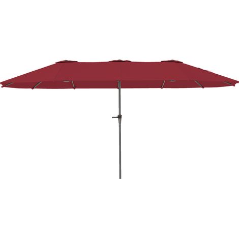 Ombrellone Doppio con Prese d'Aria e Manovella, in Metallo e Poliestere, 4x2.2x2.34 m, Nero e Rosso