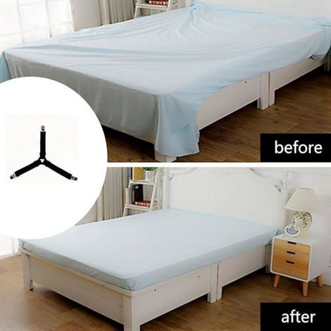 4 Pièces Réglable Elastiques Drap de Lit Attaches, Tendeurs de Maintien Matelas, Housse Sangles de Drap, Clips pour Hou DRAP HOUSSE (1/5)