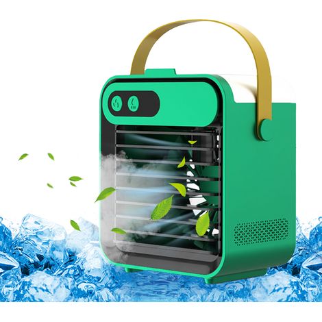 Ventilateur climatiseur avec support pour téléphone, miroir, rafraîchisseur d'air et humidificateur, 180 ml, 3 vitesses, USB, poignée pratique pour la maison et le bureau. (1/4)