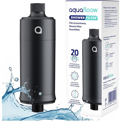 Filtre de Douche Anti-Calcaire, Filtre pour Robinet de Douche contre le Chlore et la Saleté – Filtration 20 Étapes – Compatible avec Tous les Tuyaux Standards - Noir (1/5)