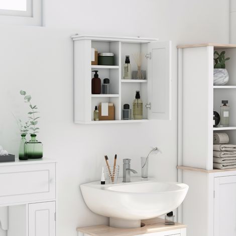 Armoire Murale de Salle de Bain Meuble Suspendu WC Placard 1 Porte 3 niches dim. 53L x 14,5l x 50,5H cm en bois Blanc (1/4)