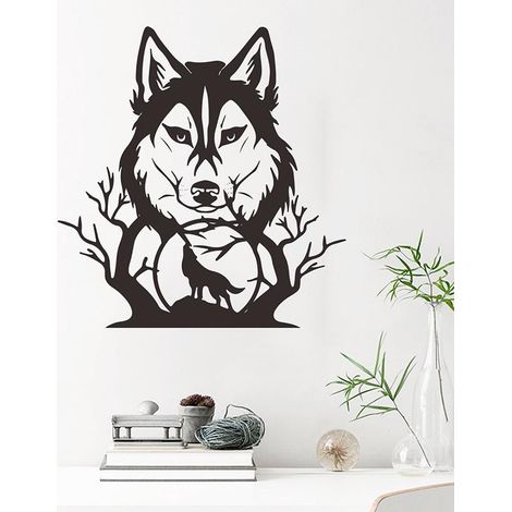 Décor mural autocollant pour chambre d'enfant, couloir, loup sur branche d'arbre, stickers muraux adhésifs. (1/3)