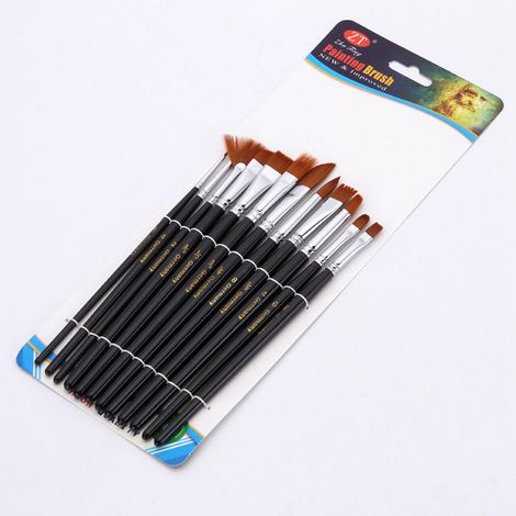 Ensemble de 12 pinceaux à gouache en nylon, pinceaux à manche en bois pour aquarelle et peinture à l'huile, outils de peinture (1/5)