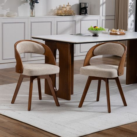 Lot de 2 chaises de salle à manger de style moderne en bois, dotées de sièges pivotants, de coussins en coton et lin, et de dossiers incurvés — Chaises d'appoint pour cuisine ou café (Coton et lin kak (1/4)