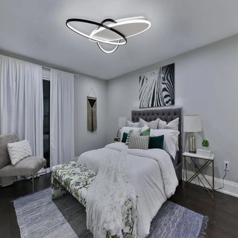 Lustre LED avec Telecommande 77W Lumiere Gradable Noir Blanc (1/4)