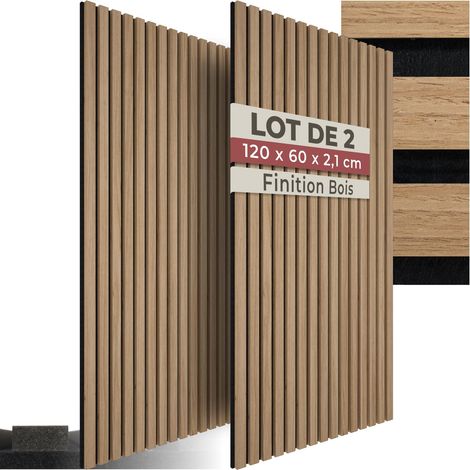 Lot de 2 panneaux acoustiques muraux en MDF et placage bois, 120 x 60 x 2,1 cm chacun (1/5)