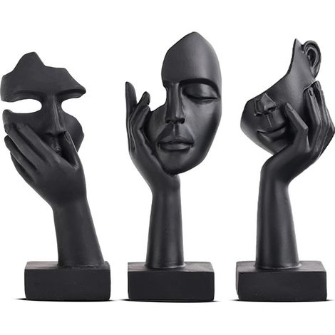 Conjunto de 3 estatuas negras para decoración del hogar - Rostro de mujer - Estatua coleccionable para un hogar moderno (1/5)