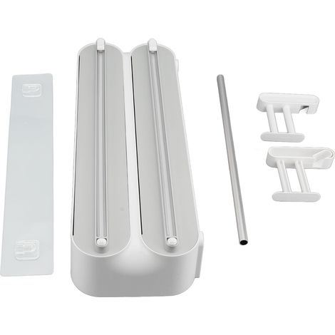 Organisateur de coupe-emballage 3 en 1 avec porte-serviettes en papier, plastique magnétique en alliage d'aluminium, gain de place, distributeur à lame coulissante bidirectionnelle (1/5)
