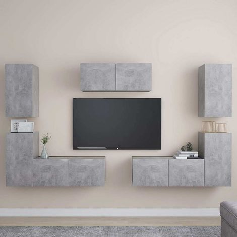 Ensemble de meubles TV 7 pcs pour Salon - Armoire TV Gris béton Aggloméré BV881921 - BonneVie (1/5)