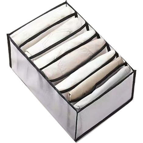 Boîte de rangement portable en filet, boîte de séparation de tiroir pliable et multifonctionnelle, adaptée aux pantalons et jeans, 7 compartiments, noire. (1/5)
