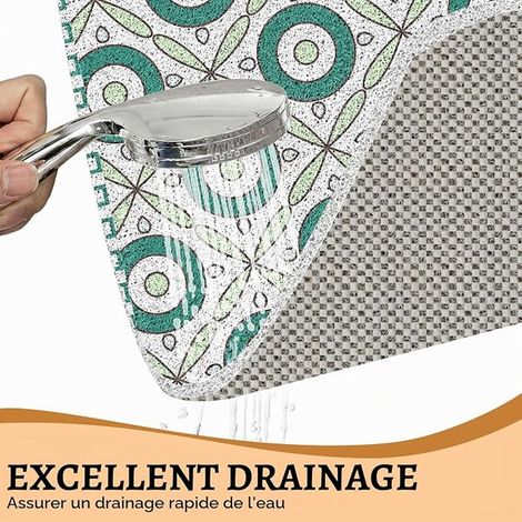 Tapis de Douche Anti-moisissure Carré 70x70 cm, Tapis de Bain PVC Luffa Séchage Rapide, Tapis de Baignoire Antidérapant Fond de Baignoire, Cercles Verts (1/3)