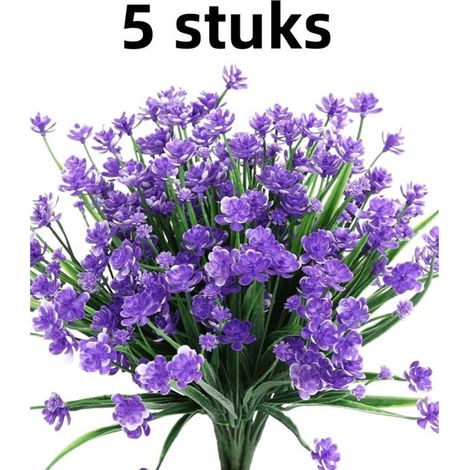 Bouquet de 5 - Fleurs artificielles pour l'extérieur - Camélia de printemps - Résistant aux UV - Grand teint - Plastique - Jardinière suspendue - Décoration de jardin - Violet (1/5)
