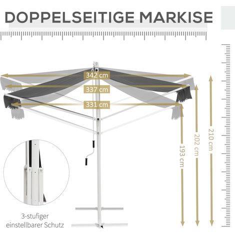 Abri terrasse autoportant 4,5x3,4 m, voile d'ombrage extérieur avec bras articulé et manivelle, tonnelle de jardin en aluminium gris.