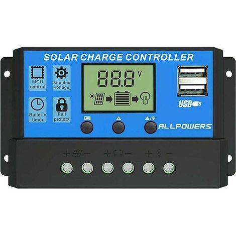 20A Solar-Laderegler, intelligenter Solarmodulregler mit USB-Anschluss und Display, 12V/24V (1/5)