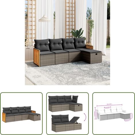 vidaXL Rattanmöbel - 5-tlg. Garten-Sofagarnitur mit Kissen Grau Poly Rattan (1/5)