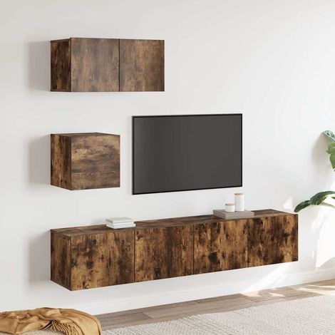 vidaXL 4 Piece TV Cabinet Set Smoked Oak Engineered Wood (1/5)